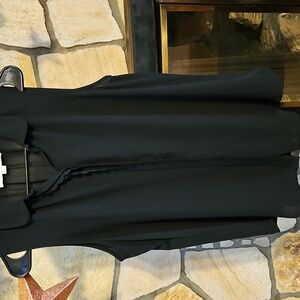 Loft Black Sheer Double Scalloped Button Covered Round Collar Top